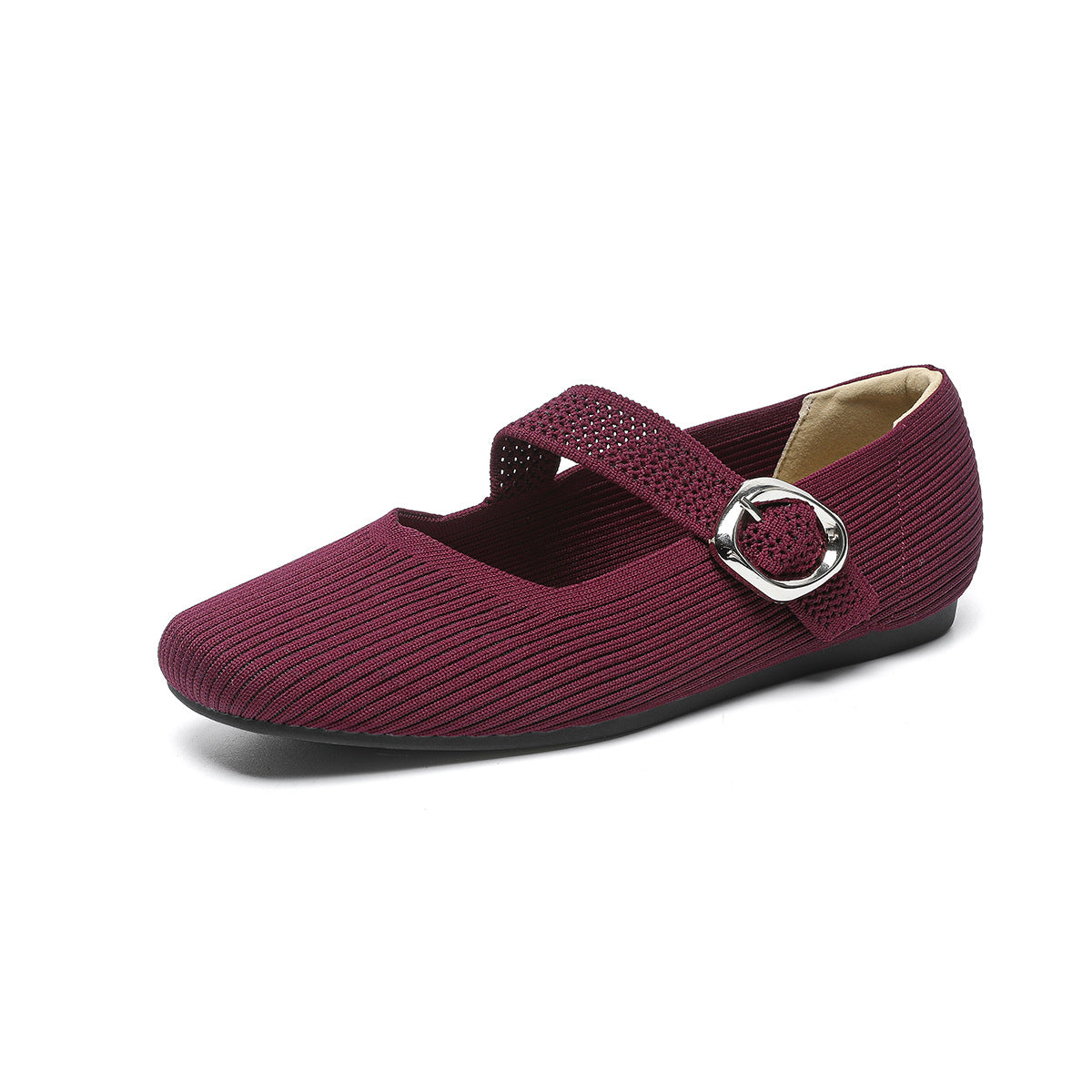 Women’s Square-Toe Mary Jane Flats with Knit Upper – Soft, Comfortable Spring & Summer Shoes