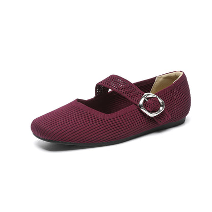 Women’s Square-Toe Mary Jane Flats with Knit Upper – Soft, Comfortable Spring & Summer Shoes