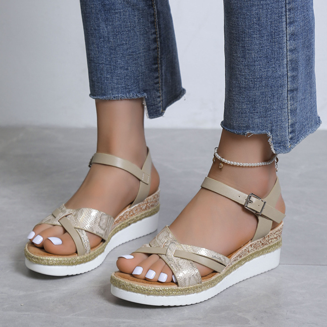 CMF Women Orthopedic Sandals Comfortable Arch Support Breathable Non-slip Dress Sandal Snake Print Summer
