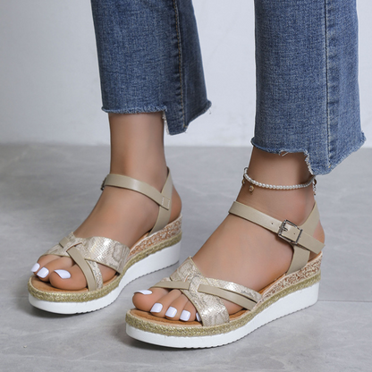 CMF Women Orthopedic Sandals Comfortable Arch Support Breathable Non-slip Dress Sandal Snake Print Summer