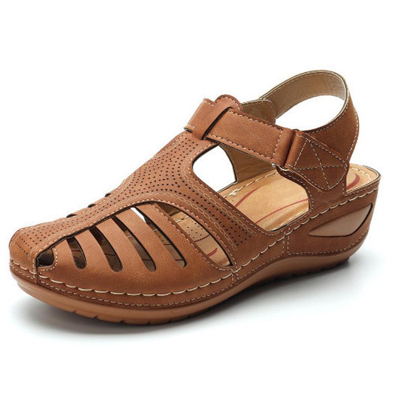 Soft PU Leather Closed Toe Vintage Anti-Slip Sandals