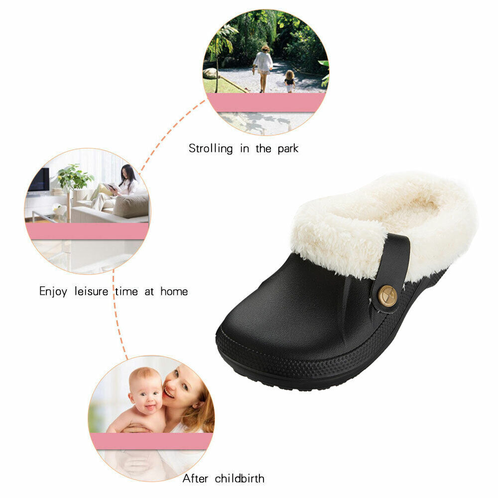 Women's Comfort Winter Warm Fleece Lined Mules Slippers Waterproof Indoor Outdoor Non-slip House Shoes