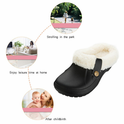 Women's Comfort Winter Warm Fleece Lined Mules Slippers Waterproof Indoor Outdoor Non-slip House Shoes