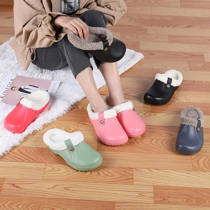 Women's Comfort Winter Warm Fleece Lined Mules Slippers Waterproof Indoor Outdoor Non-slip House Shoes