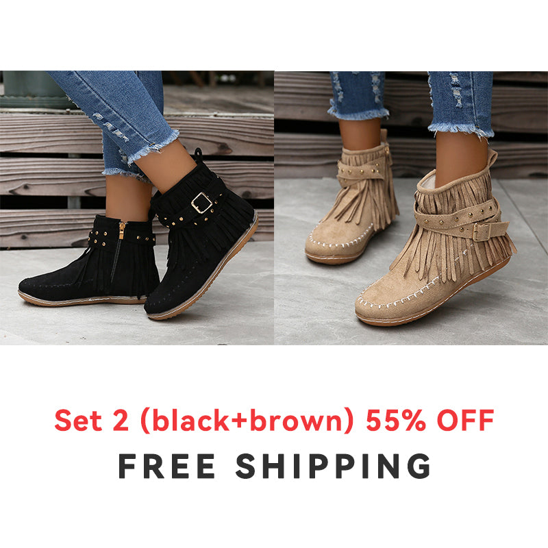 🔥Last Day 55% Discount-2023 New Short Sleeve Orthopedic Women's Tassel Boots-Buy 2 Free Shipping