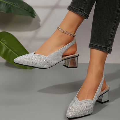 2026 Women'S Elegant Rhinestone Slip On Heel Sandals