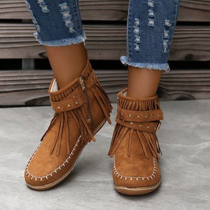 🔥Last Day 55% Discount-2023 New Short Sleeve Orthopedic Women's Tassel Boots-Buy 2 Free Shipping