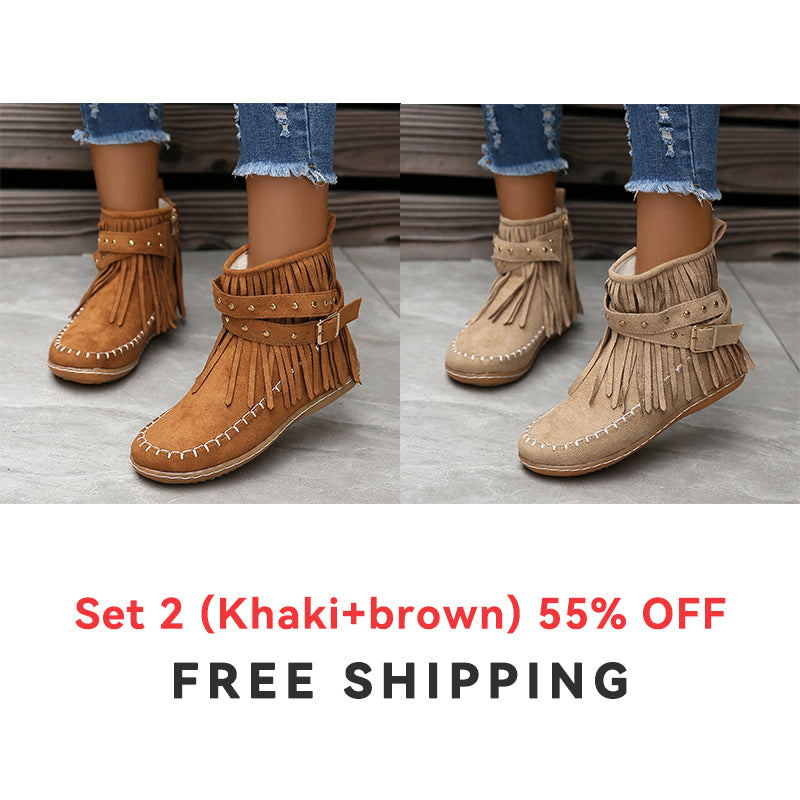 🔥Last Day 55% Discount-2023 New Short Sleeve Orthopedic Women's Tassel Boots-Buy 2 Free Shipping