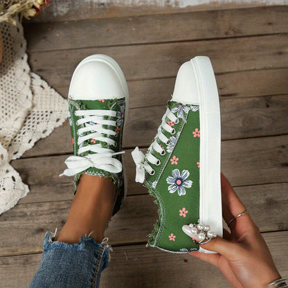 🔥Last Day 60% OFF🔥 Stylish Floral Canvas Sneakers for Women - Comfortable Low Top Lace Up Walking Shoes