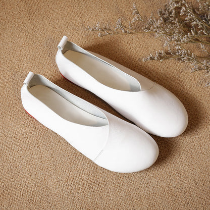 Women's Flat Round Head handmade leather Pumps