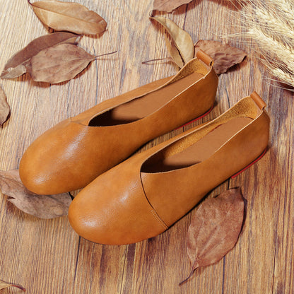 Women's Flat Round Head handmade leather Pumps