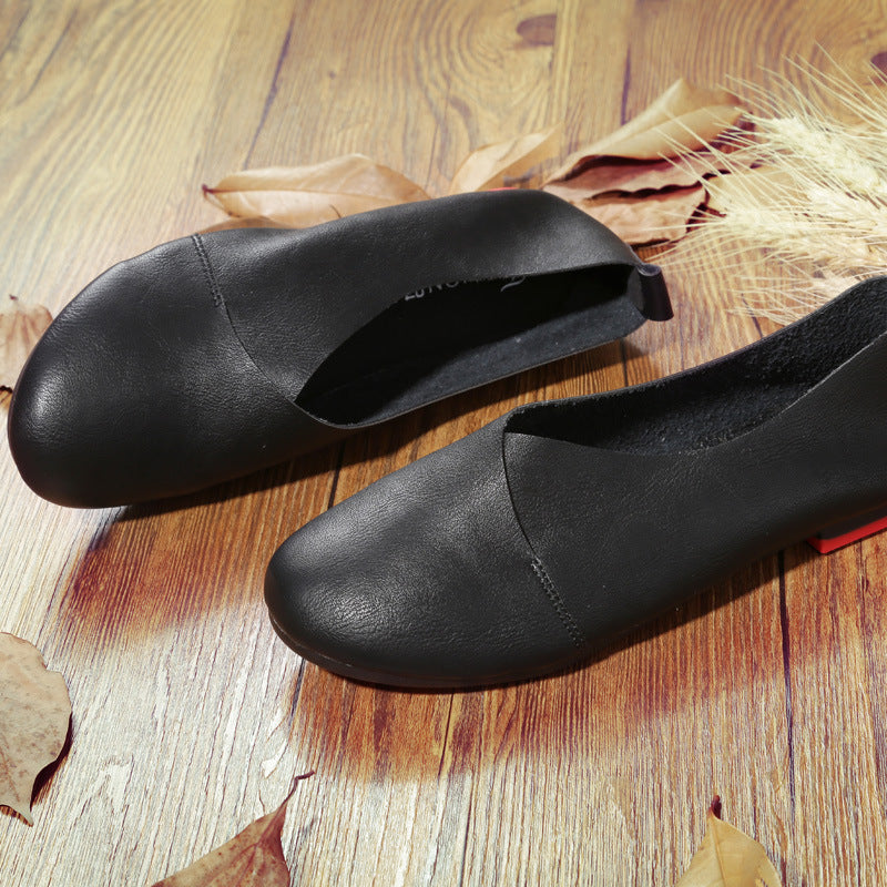 Women's Flat Round Head handmade leather Pumps