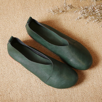 Women's Flat Round Head handmade leather Pumps