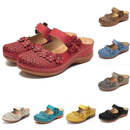 Women's Leather Retro Flower Sandals