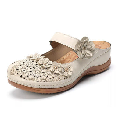 Women's Leather Retro Flower Sandals