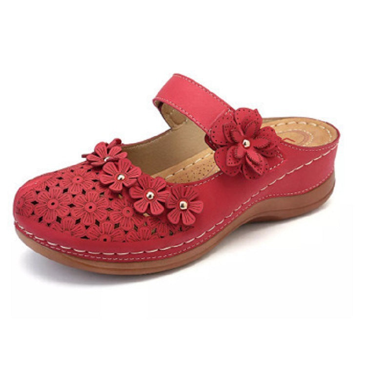 Women's Leather Retro Flower Sandals