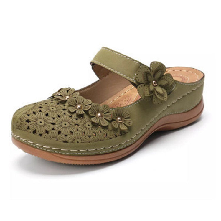 Women's Leather Retro Flower Sandals