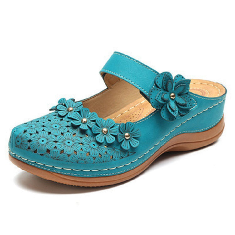 Women's Leather Retro Flower Sandals