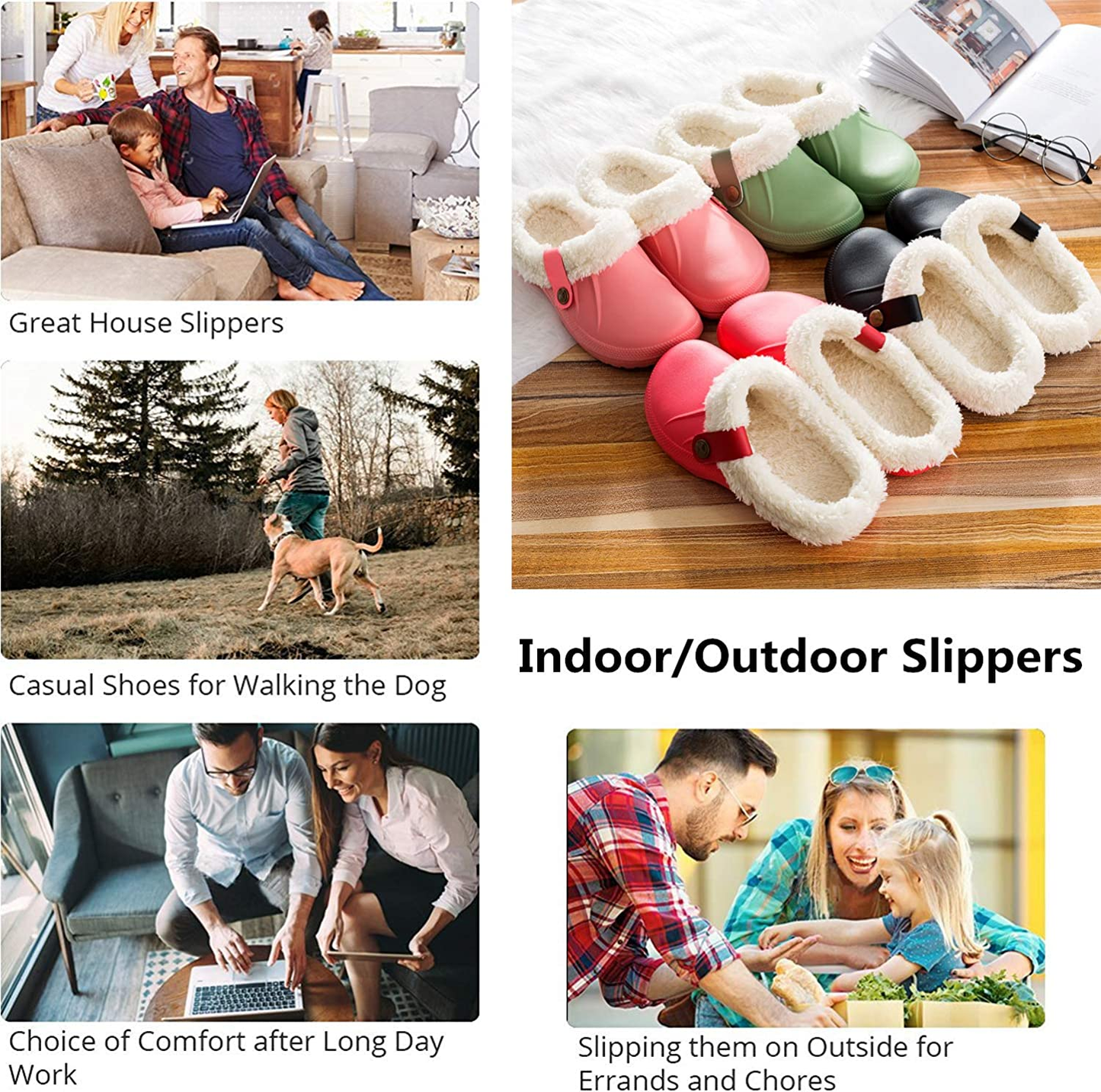 Women's Comfort Winter Warm Fleece Lined Mules Slippers Waterproof Indoor Outdoor Non-slip House Shoes
