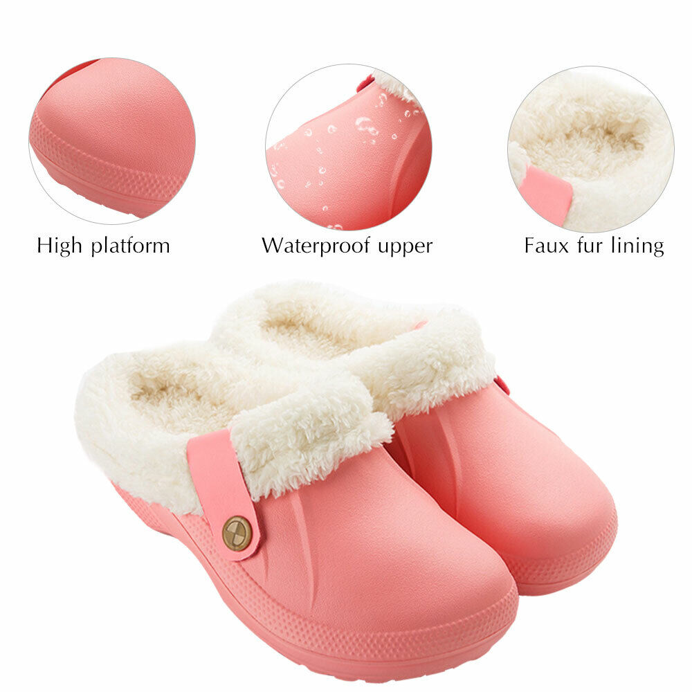 Women's Comfort Winter Warm Fleece Lined Mules Slippers Waterproof Indoor Outdoor Non-slip House Shoes