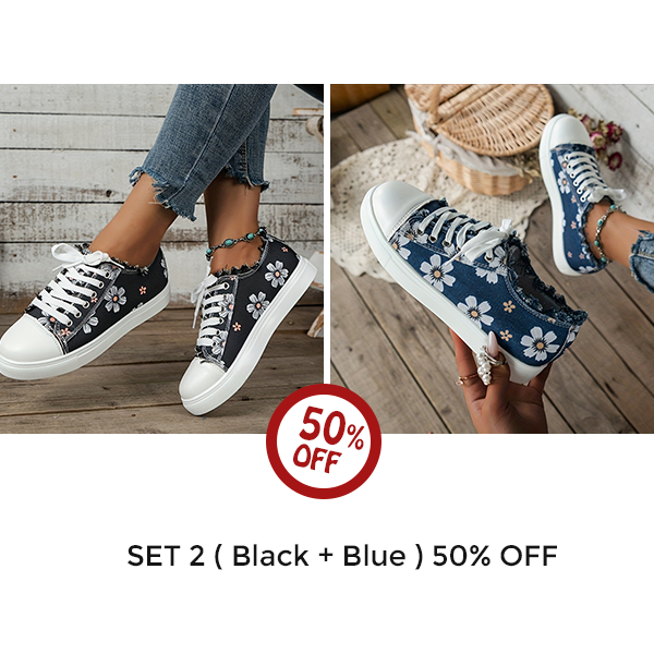 🔥Last Day 60% OFF🔥 Stylish Floral Canvas Sneakers for Women - Comfortable Low Top Lace Up Walking Shoes