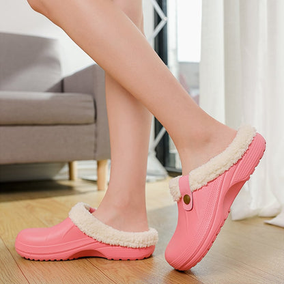Women's Comfort Winter Warm Fleece Lined Mules Slippers Waterproof Indoor Outdoor Non-slip House Shoes