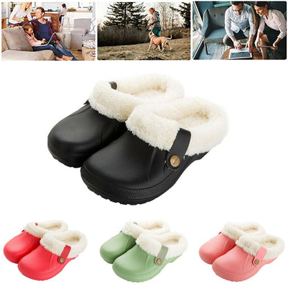 Women's Comfort Winter Warm Fleece Lined Mules Slippers Waterproof Indoor Outdoor Non-slip House Shoes