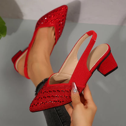 2026 Women'S Elegant Rhinestone Slip On Heel Sandals