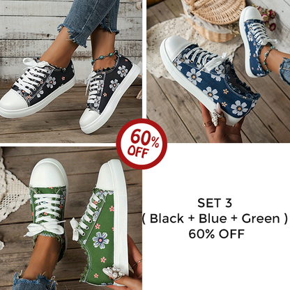 🔥Last Day 60% OFF🔥 Stylish Floral Canvas Sneakers for Women - Comfortable Low Top Lace Up Walking Shoes