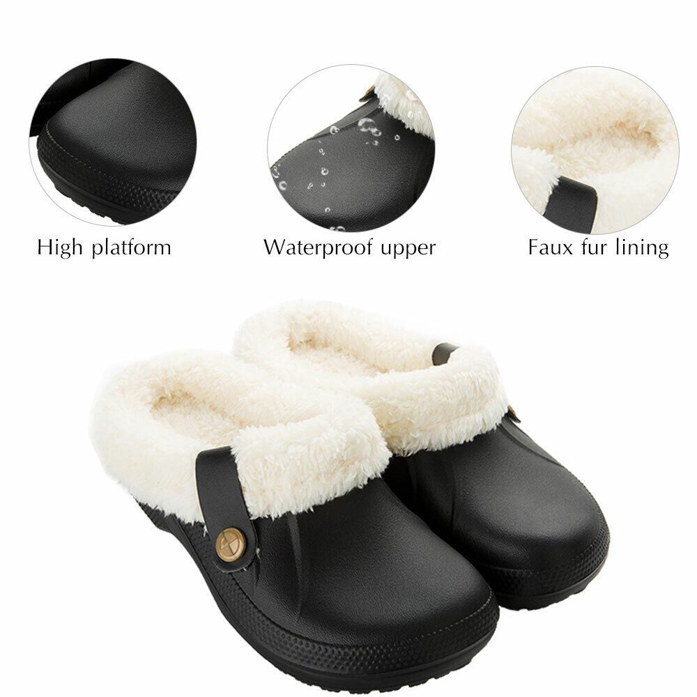 Women's Comfort Winter Warm Fleece Lined Mules Slippers Waterproof Indoor Outdoor Non-slip House Shoes