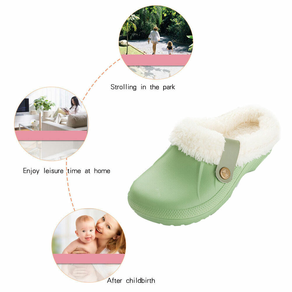 Women's Comfort Winter Warm Fleece Lined Mules Slippers Waterproof Indoor Outdoor Non-slip House Shoes
