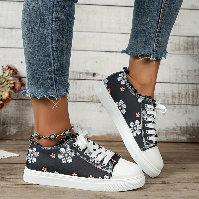 🔥Last Day 60% OFF🔥 Stylish Floral Canvas Sneakers for Women - Comfortable Low Top Lace Up Walking Shoes