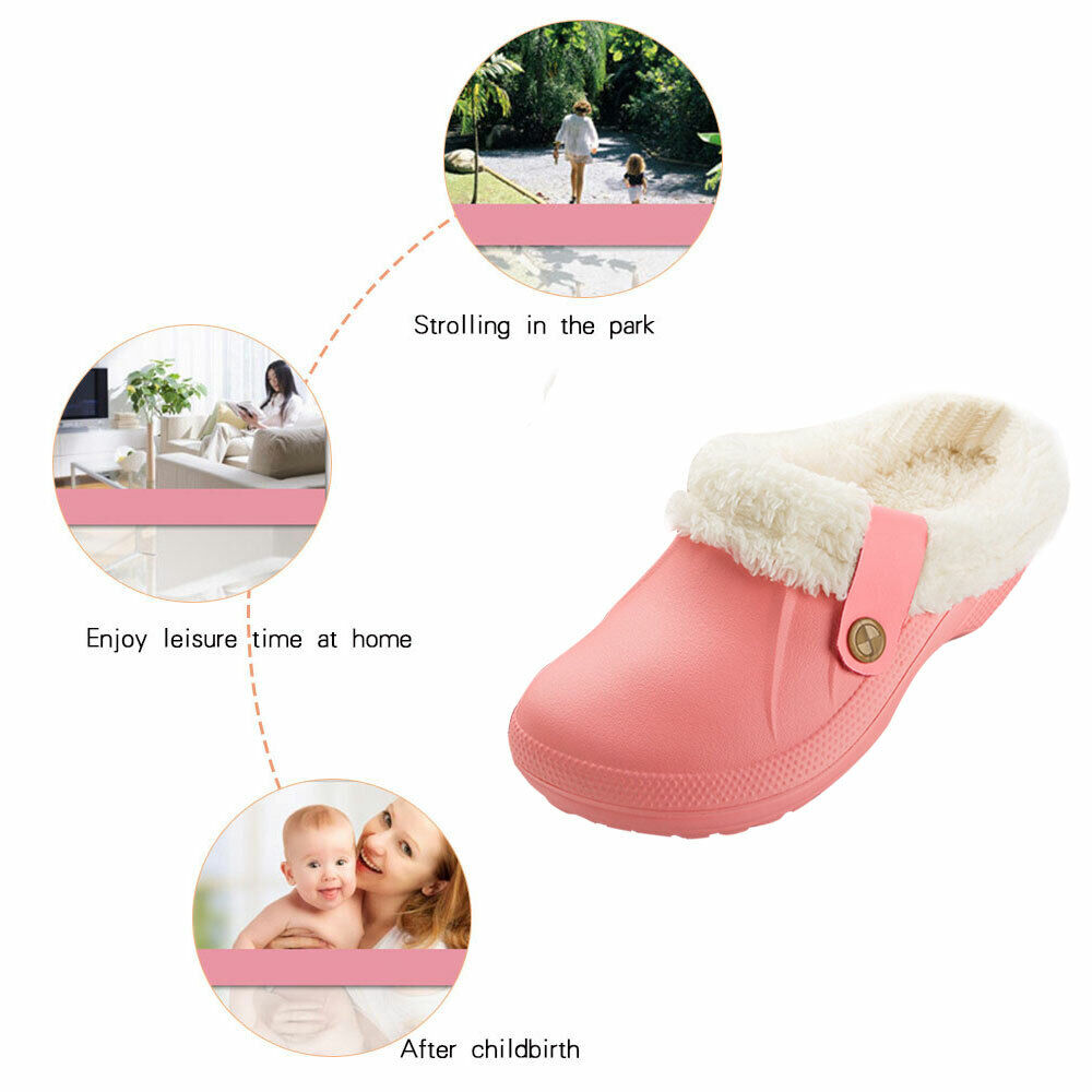 Women's Comfort Winter Warm Fleece Lined Mules Slippers Waterproof Indoor Outdoor Non-slip House Shoes