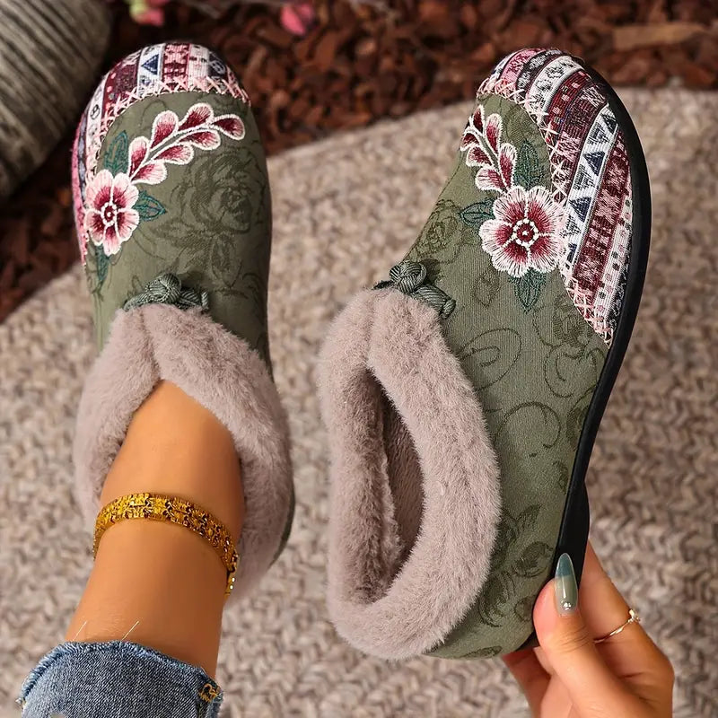 Women’s Warm Floral Winter Ankle Boots – Cozy, Lightweight & Non-Slip
