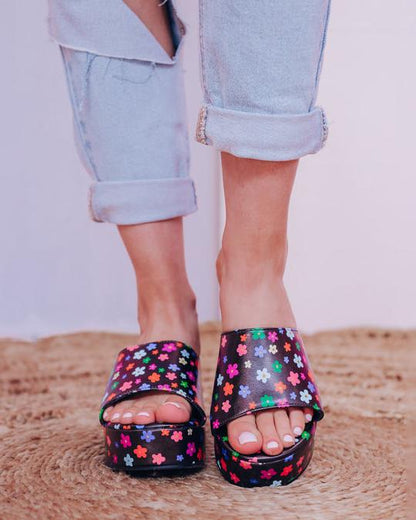 Melarey Floral Faux Leather Sandals