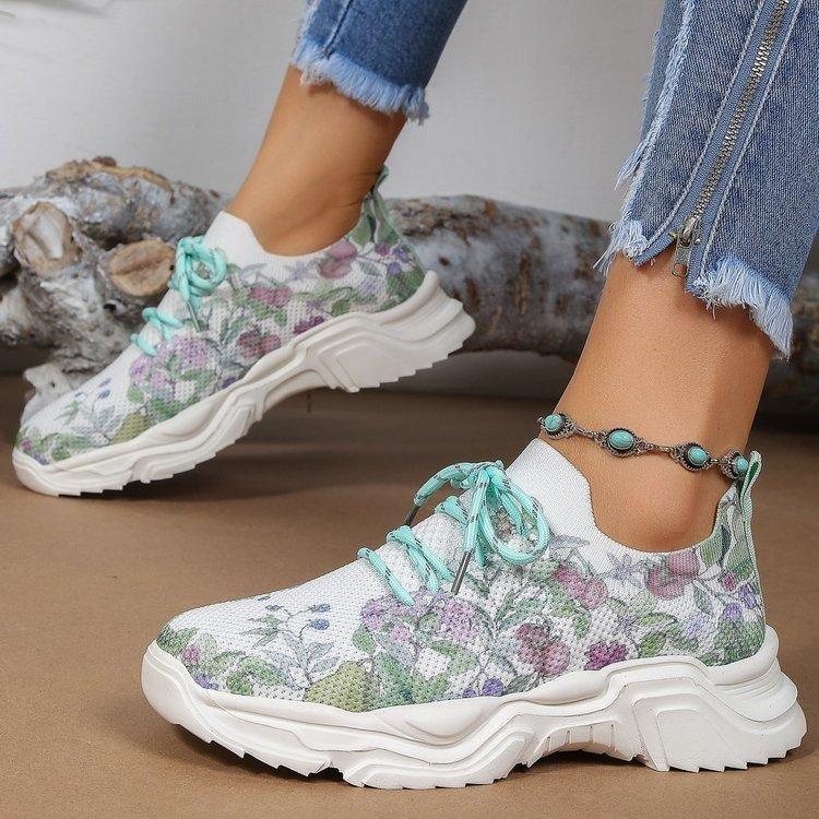 🎉Last Day 60% OFF - Floral Print Lace-up Breathable Orthopedic Sneakers- Buy 2 Free shipping