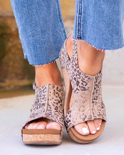Melarey Leopard Wedge Sandals