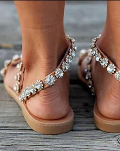 Melarey Rhinestone Faux Leather Sandals