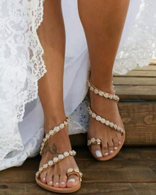 Melarey Rhinestone Faux Leather Sandals