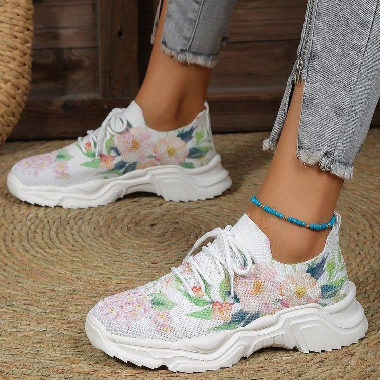 🎉Last Day 60% OFF - Floral Print Lace-up Breathable Orthopedic Sneakers- Buy 2 Free shipping