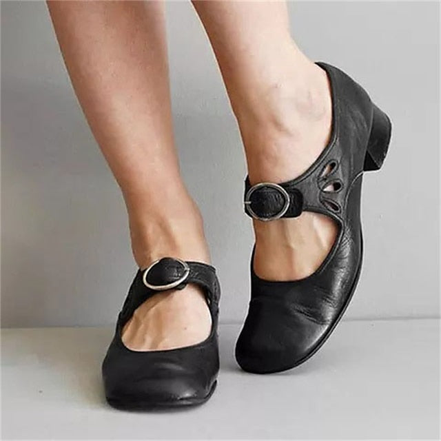 Women's Flats Plus Size Outdoor Daily Solid Color Chunky Heel Round Toe