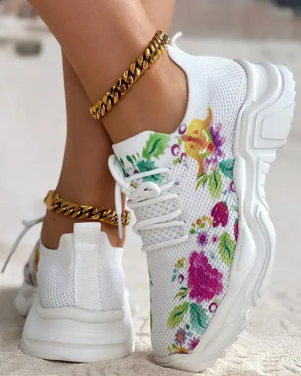 🎉Last Day 60% OFF - Floral Print Lace-up Breathable Orthopedic Sneakers- Buy 2 Free shipping