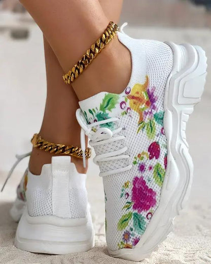 🎉Last Day 60% OFF - Floral Print Lace-up Breathable Orthopedic Sneakers- Buy 2 Free shipping