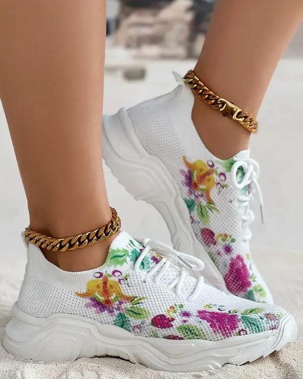 🎉Last Day 60% OFF - Floral Print Lace-up Breathable Orthopedic Sneakers- Buy 2 Free shipping