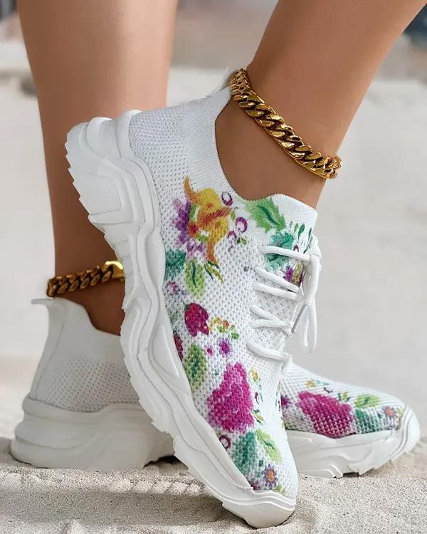 🎉Last Day 60% OFF - Floral Print Lace-up Breathable Orthopedic Sneakers- Buy 2 Free shipping