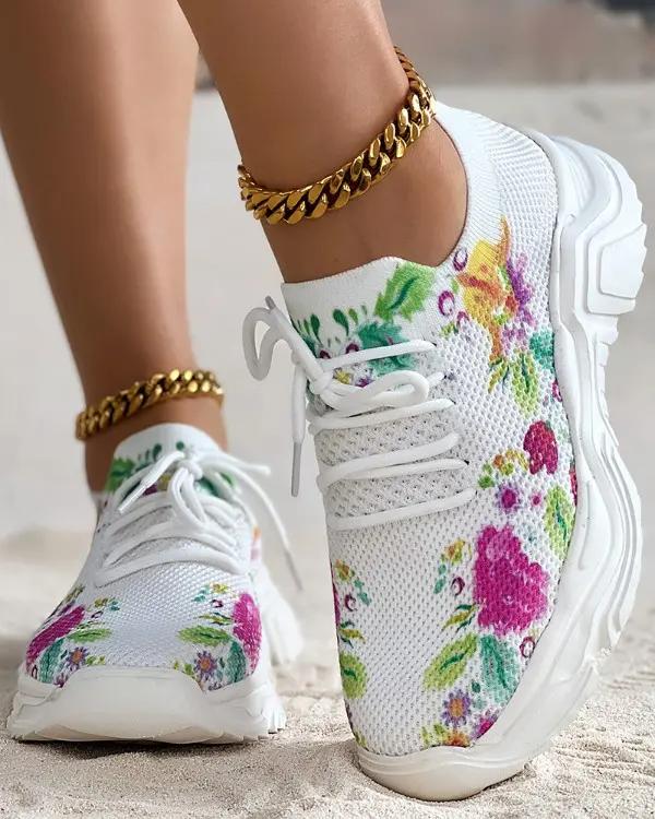 🎉Last Day 60% OFF - Floral Print Lace-up Breathable Orthopedic Sneakers- Buy 2 Free shipping