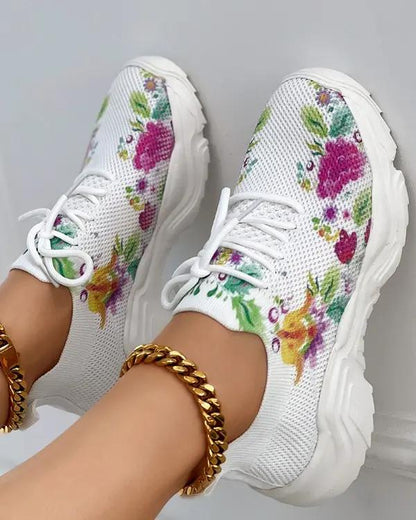 🎉Last Day 60% OFF - Floral Print Lace-up Breathable Orthopedic Sneakers- Buy 2 Free shipping